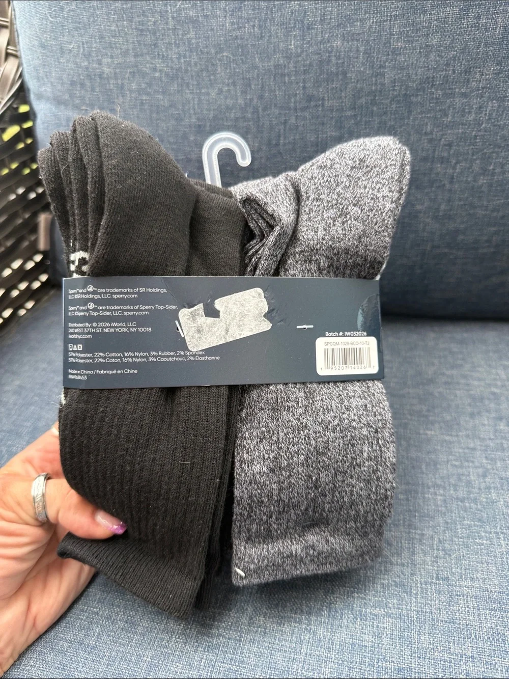 Sperry Crew Socks Pack in Black and Gray